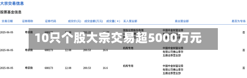 10只个股大宗交易超5000万元