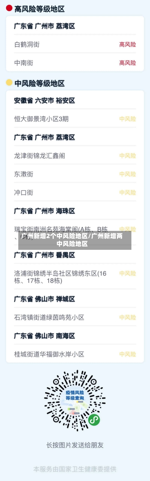 广州新增2个中风险地区/广州新增两中风险地区