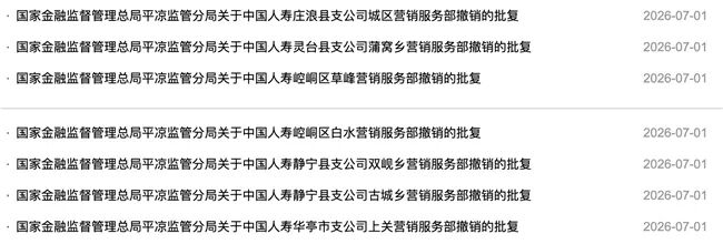 中国人寿7家营销服务部同一日获批撤销，去年末分支机构数降至1.7万个